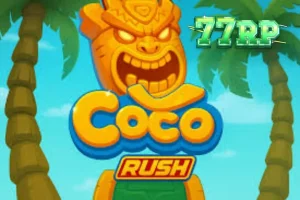 Tampilan antarmuka mobile slot Coco Rush dengan latar belakang pantai tropis yang cerah